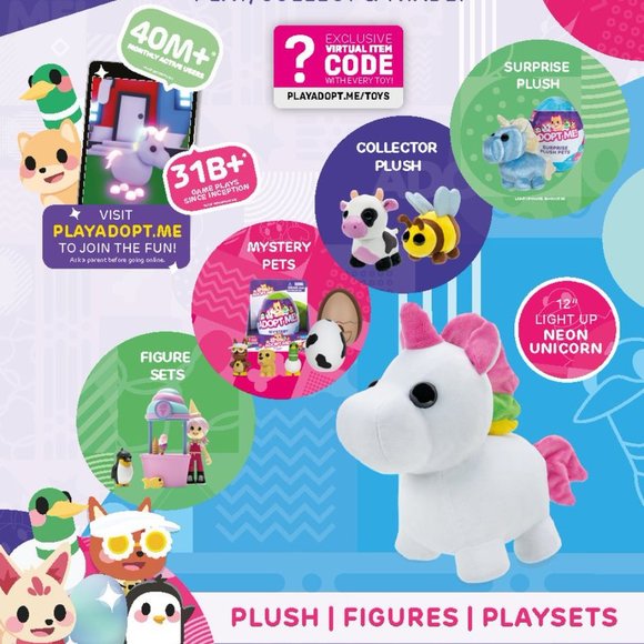 ROBLOX Adopt Me! 12" LED Light-Up Neon Stuffed Plush Unicorn Figure Virtual Code - Picture 11 of 15